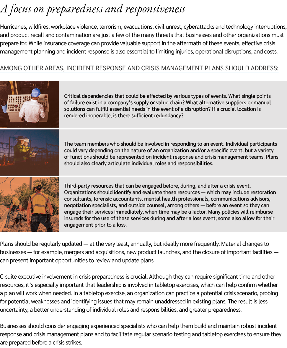 A focus on preparedness and responsiveness Hurricanes, wildfires, workplace violence, terrorism, evacuations, civil u...