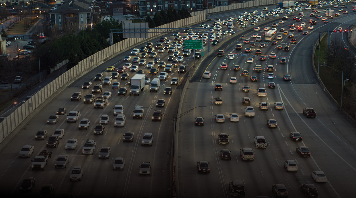 Traffic on Freeway Through Downtown Atlanta, Georgia in Atlanta, Georgia, United States